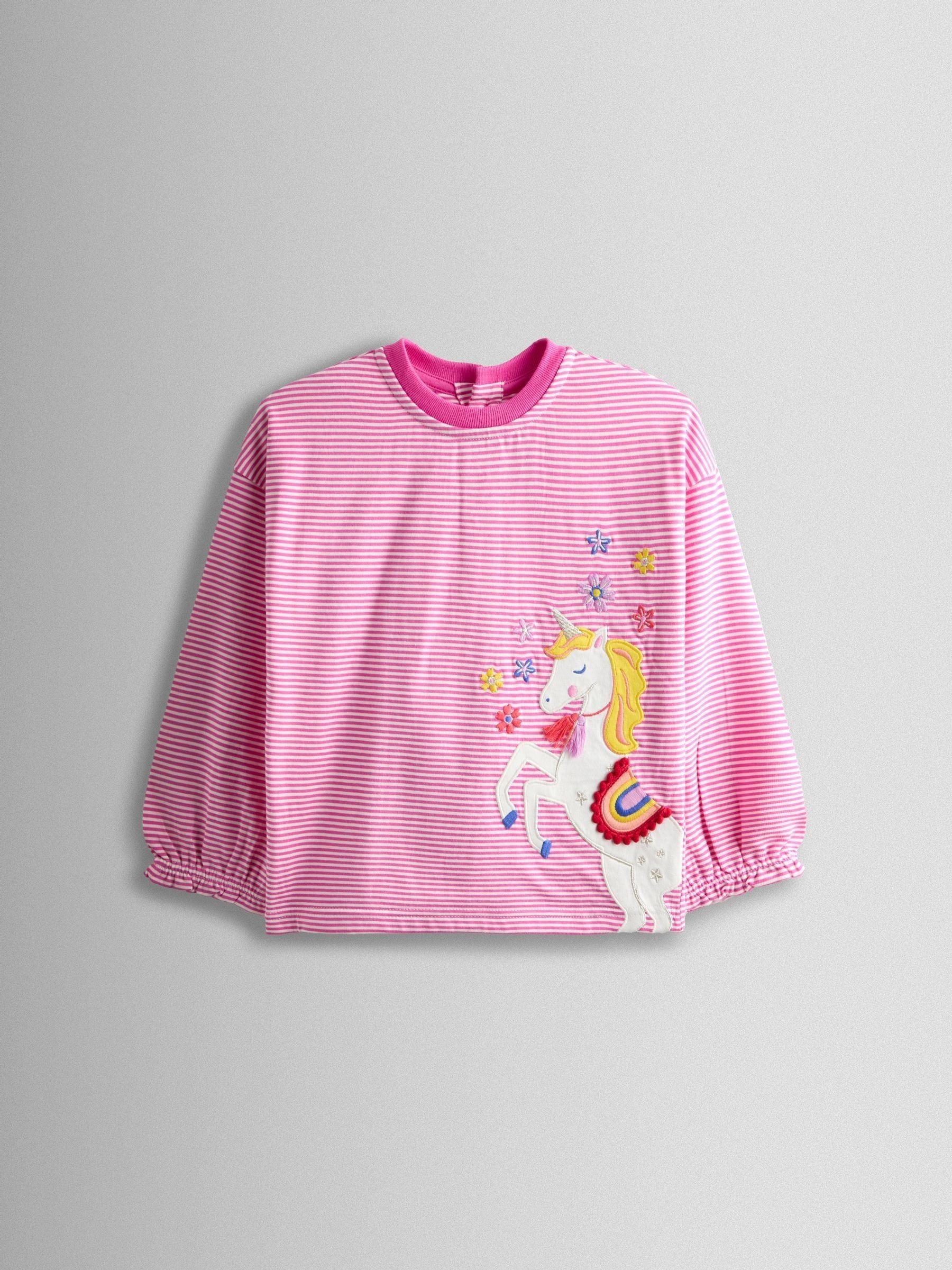 Dsiney Kidz - JoJo Maman Bébé Pink Unicorn Appliqué Stripe Top image 1
