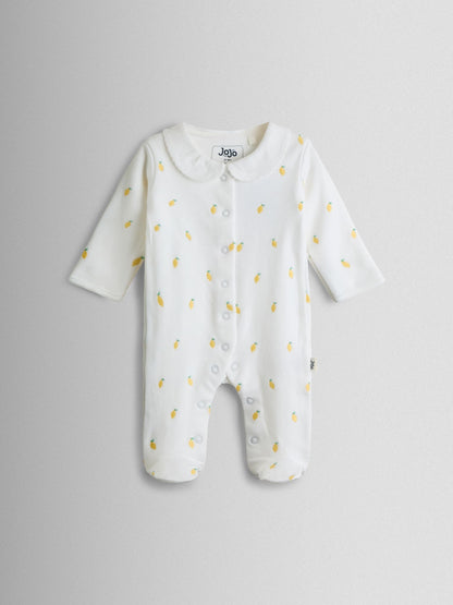 JoJo Maman Bébé White Lemon Cotton Footed Embroidered Sleepsuit image 2