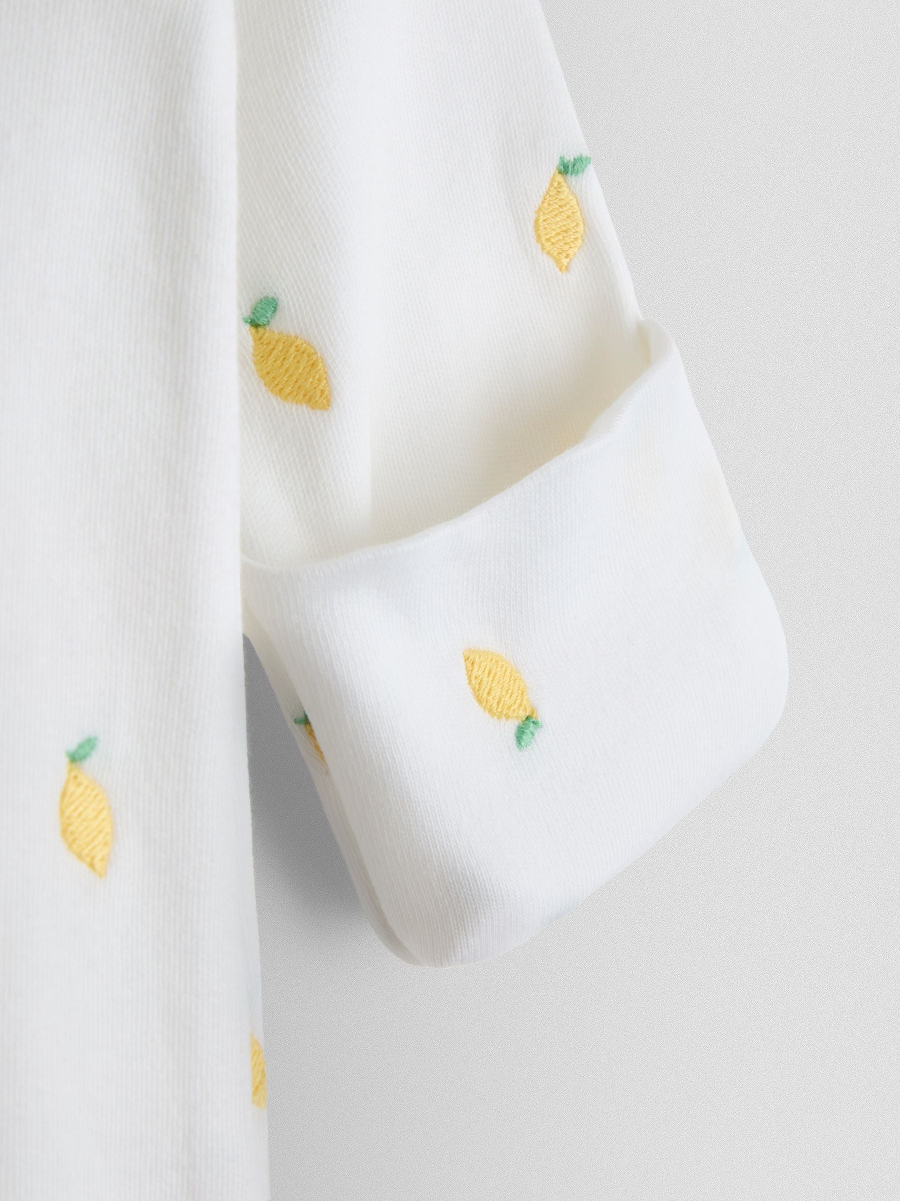 JoJo Maman Bébé White Lemon Cotton Footed Embroidered Sleepsuit image 4