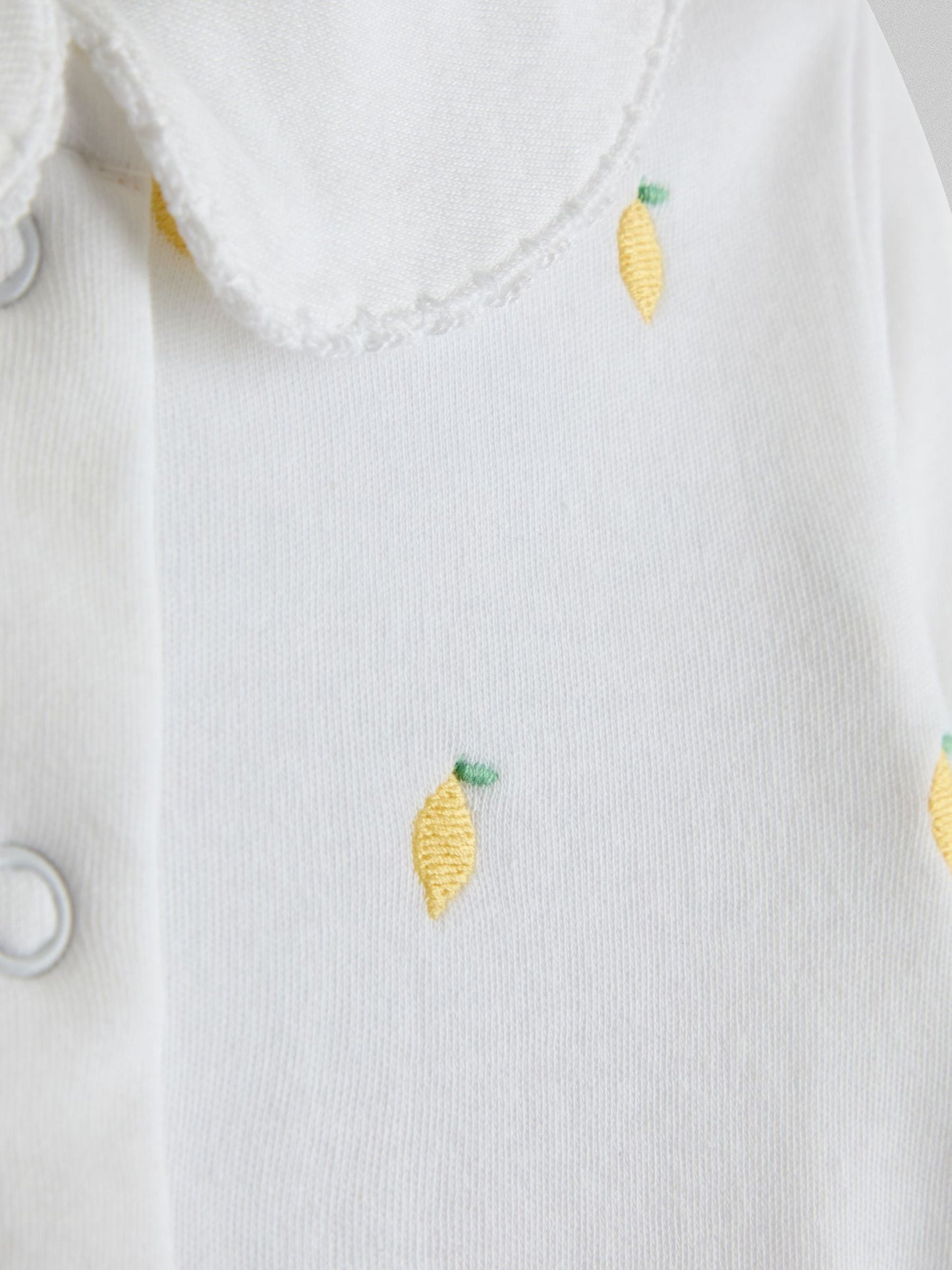 JoJo Maman Bébé White Lemon Cotton Footed Embroidered Sleepsuit image 5