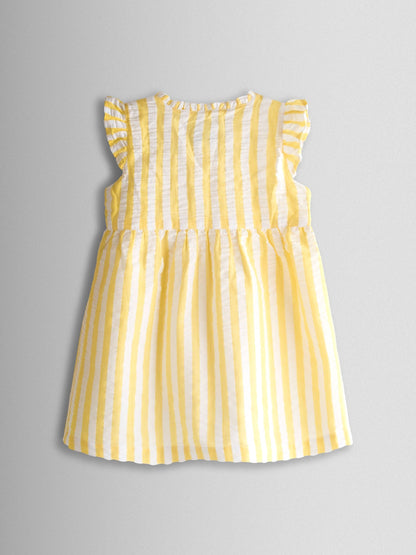 JoJo Maman Bébé Yellow Duck Appliqué Button Front Dress & Hat Set image 4