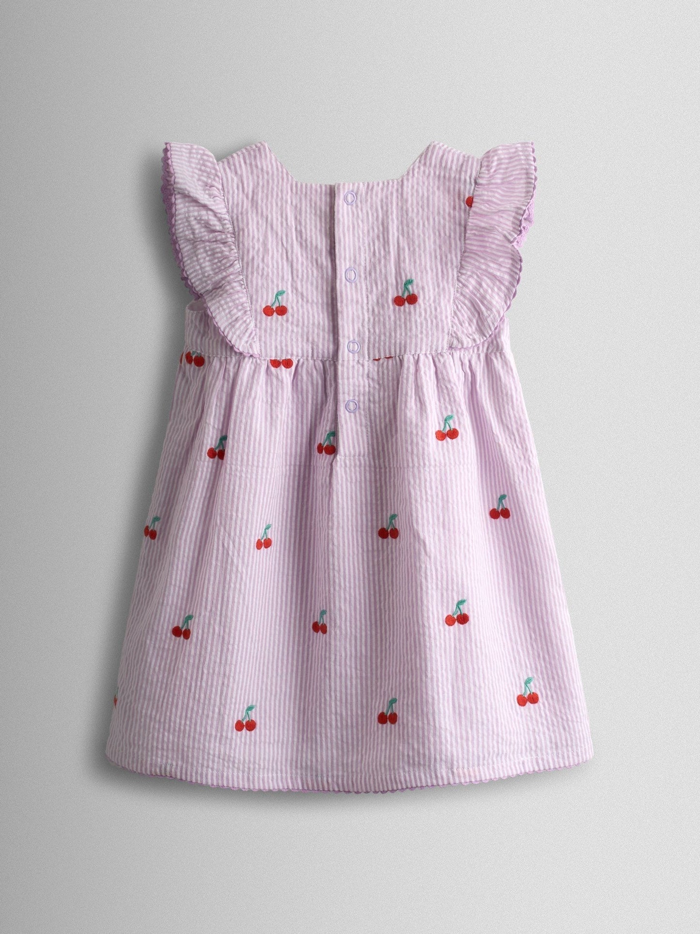 JoJo Maman Bébé Lilac Purple Cherry Embroidered Stripe Dress & Hat Set image 4