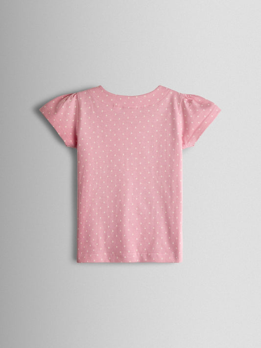 JoJo Maman Bébé Pink Bunny & Mouse Appliqué Button Shoulder T-Shirt image 2
