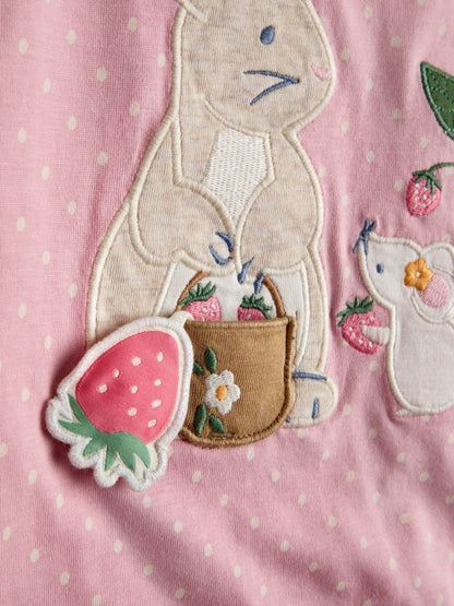 JoJo Maman Bébé Pink Bunny & Mouse Appliqué Button Shoulder T-Shirt image 3