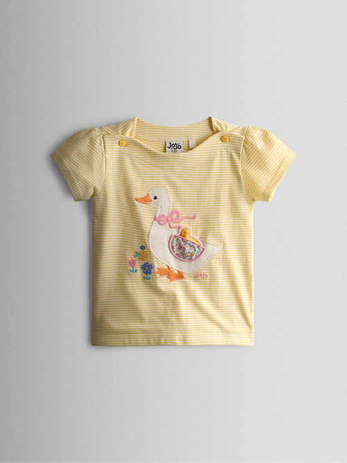 JoJo Maman Bébé Light Yellow Duck Appliqué Pet In Pocket T-Shirt image 1