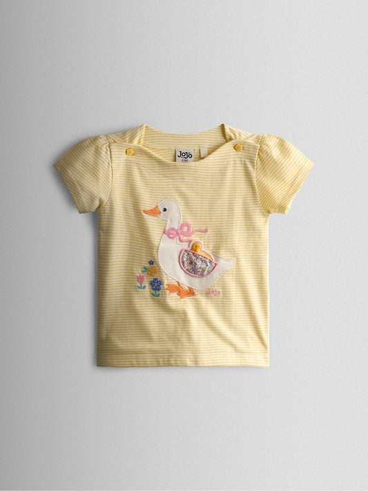 JoJo Maman Bébé Light Yellow Duck Appliqué Pet In Pocket T-Shirt image 1