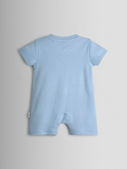 JoJo Maman Bébé Blue Safari Appliqué Organic Cotton Short Sleeved Zip Sleepsuit image 3