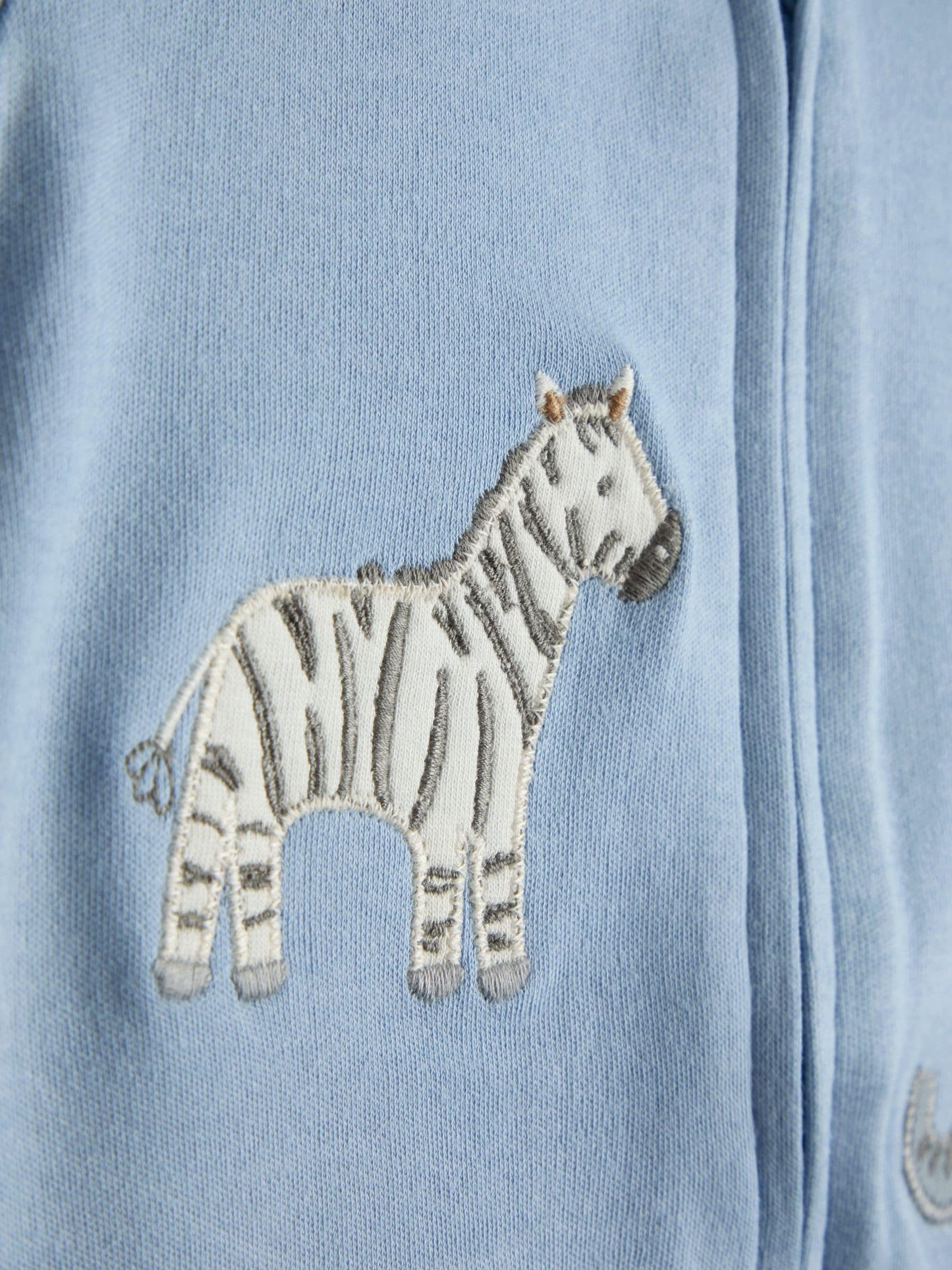JoJo Maman Bébé Blue Safari Appliqué Organic Cotton Short Sleeved Zip Sleepsuit image 4
