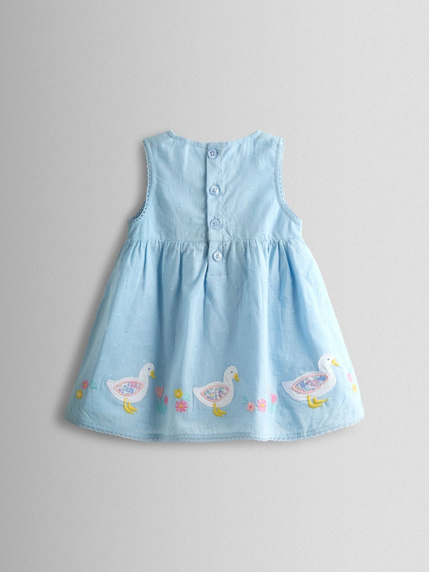 JoJo Maman Bébé Blue Duck & Flower Smocked Bodice Appliqué Baby Dress image 2