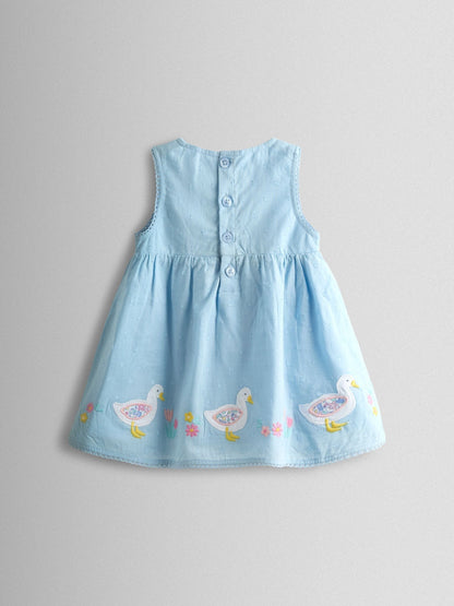 JoJo Maman Bébé Blue Duck & Flower Smocked Bodice Appliqué Baby Dress image 2