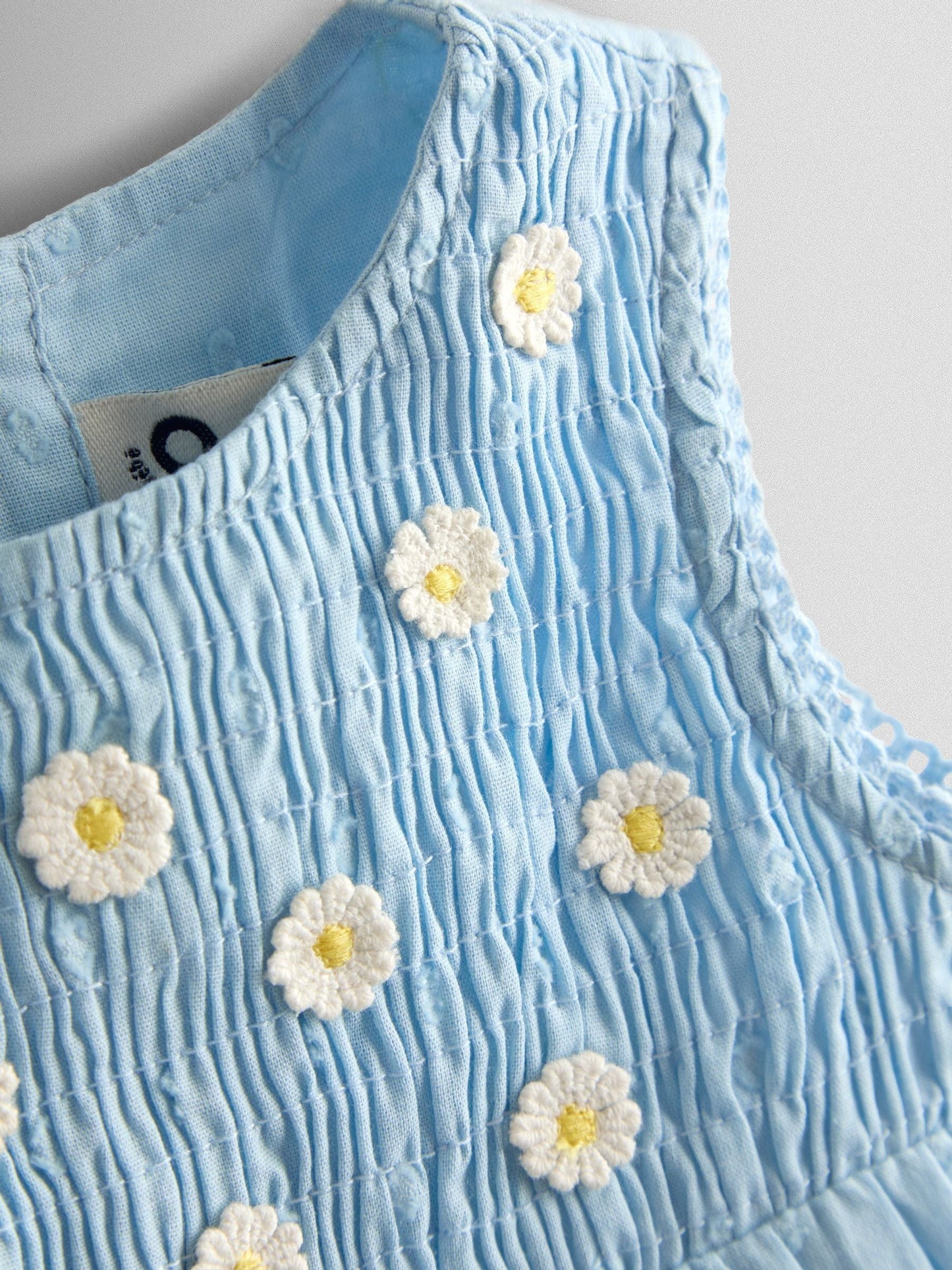 JoJo Maman Bébé Blue Duck & Flower Smocked Bodice Appliqué Baby Dress image 3