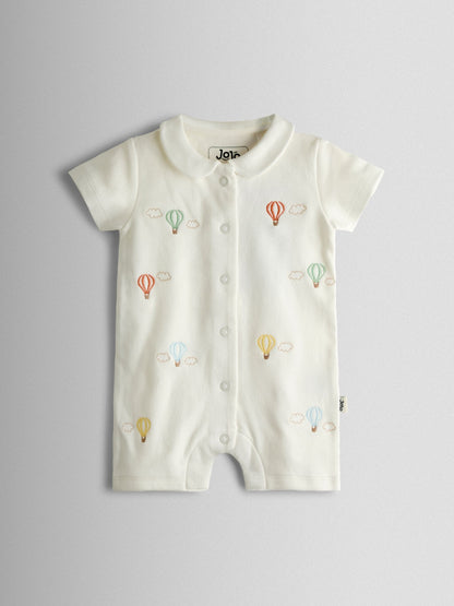 JoJo Maman Bébé White Hot Air Balloon Embroidered Organic Cotton Short Sleeve Sleepsuit image 2