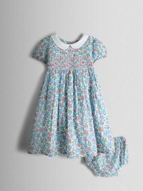 JoJo Maman Bébé Cream Collared Ditsy Floral Smocked Dress image 1