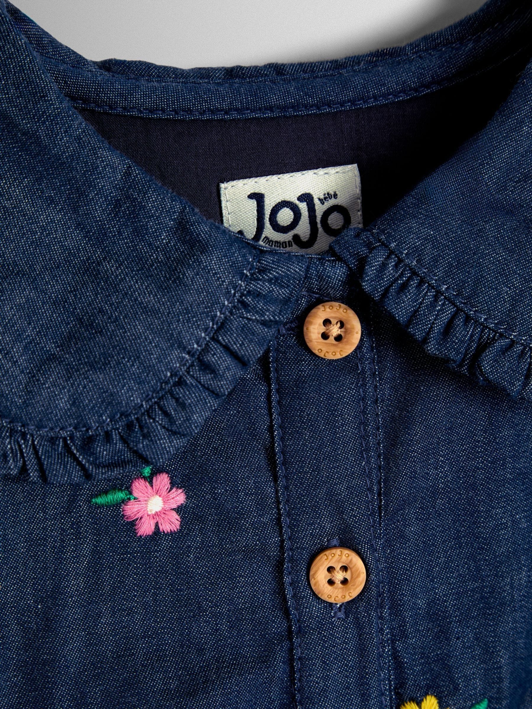 JoJo Maman Bébé Blue Floral Embroidered Chambray Dress image 3