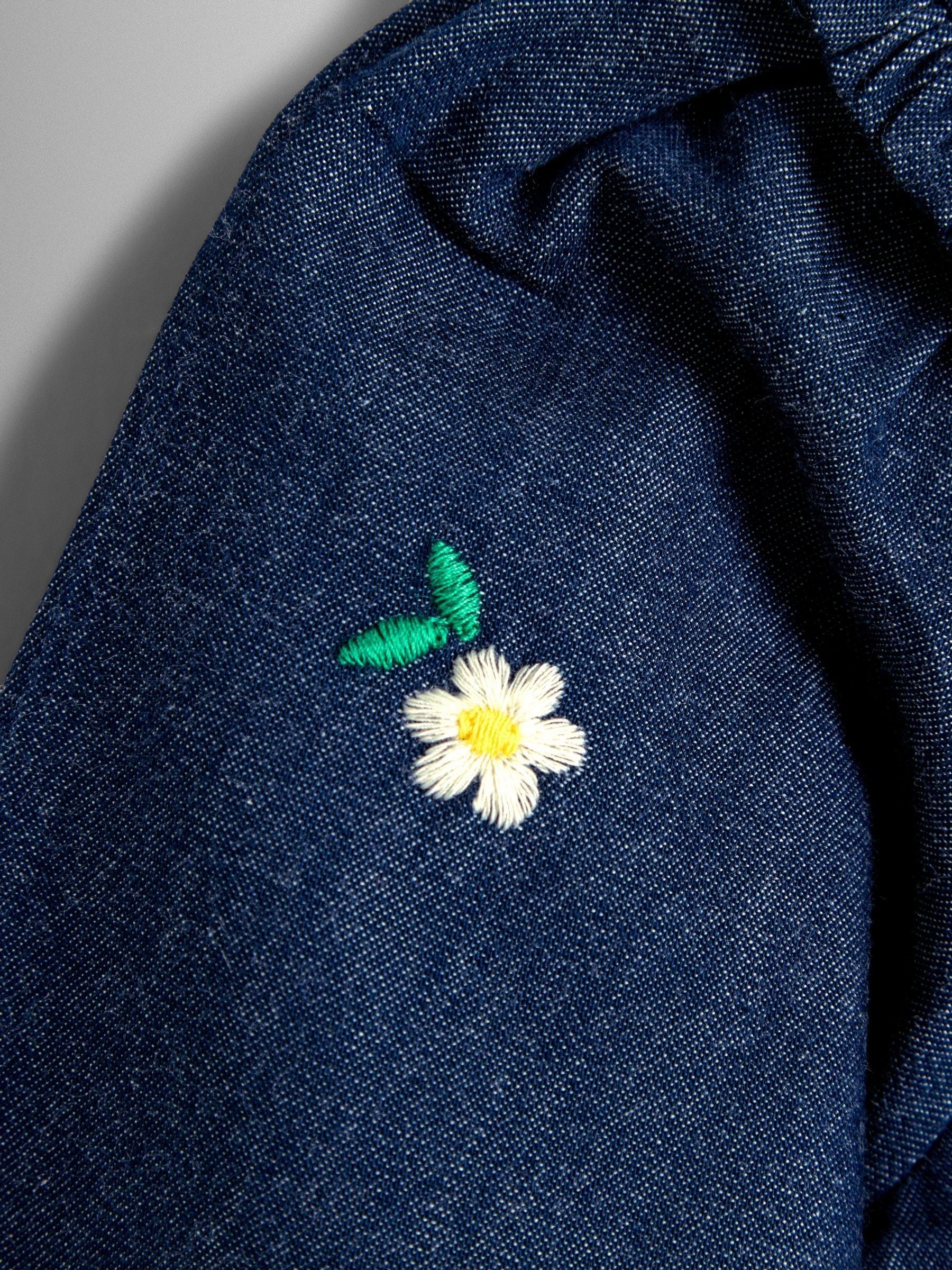 JoJo Maman Bébé Blue Floral Embroidered Chambray Dress image 4