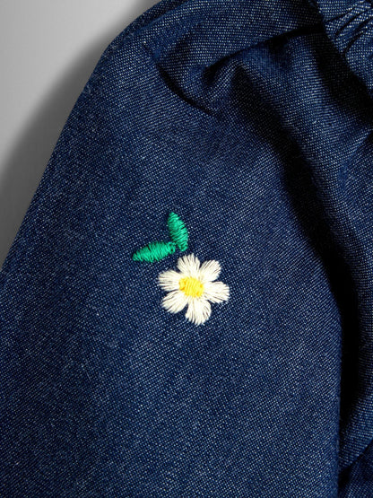 JoJo Maman Bébé Blue Floral Embroidered Chambray Dress image 4