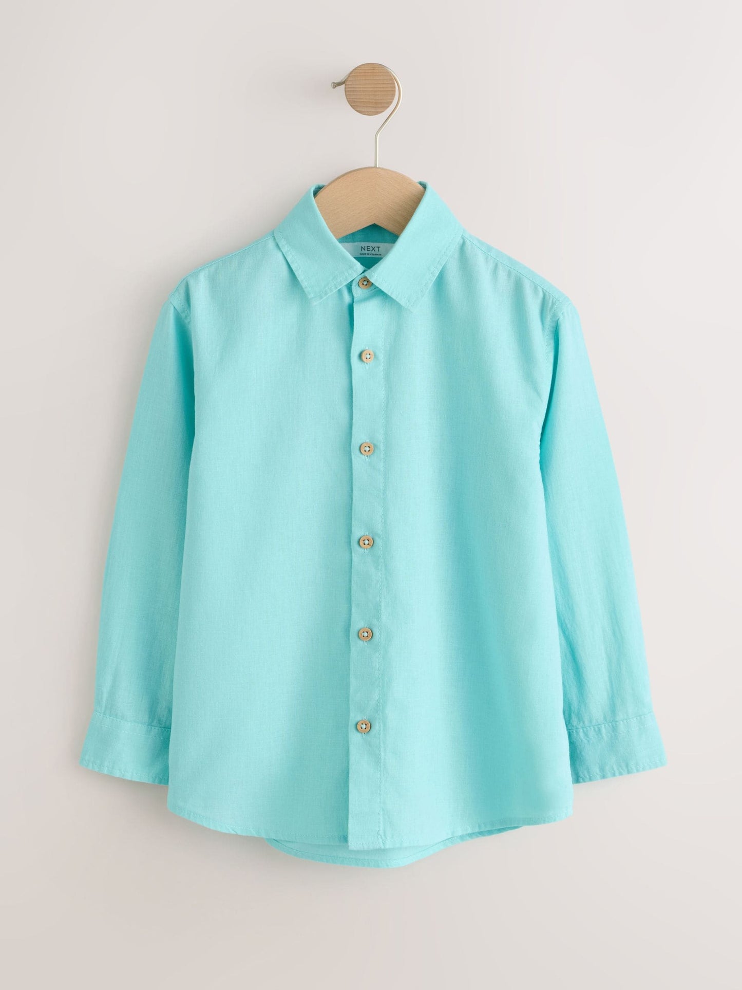 Dsiney Kidz - Aqua Blue Long Sleeve Relaxed Linen Blend Shirt (3-16yrs) image 1