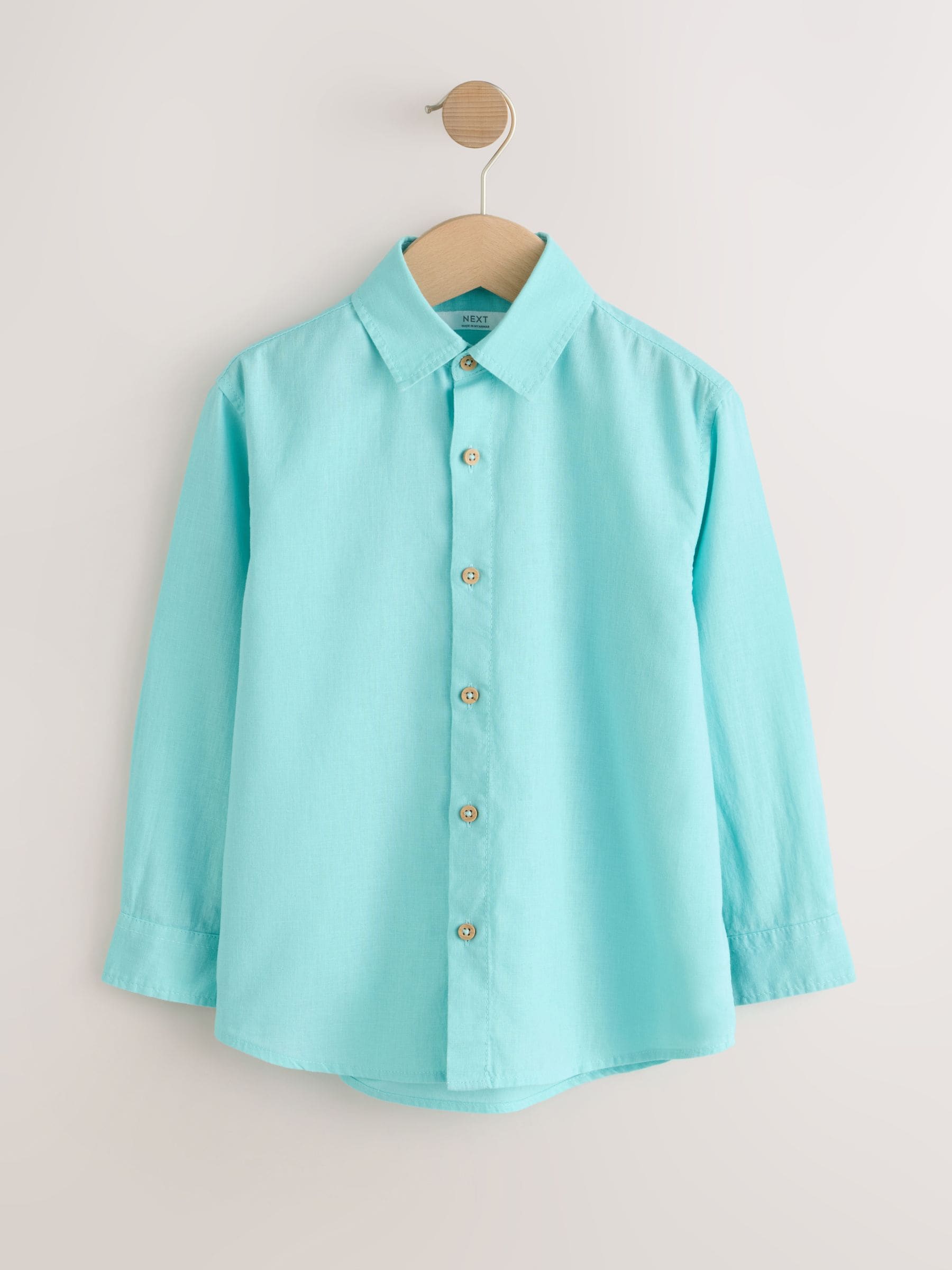 Dsiney Kidz - Aqua Blue Long Sleeve Relaxed Linen Blend Shirt (3-16yrs) image 1