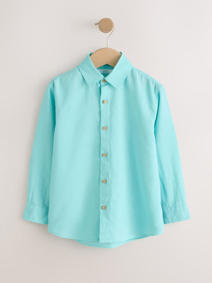 Dsiney Kidz - Aqua Blue Long Sleeve Relaxed Linen Blend Shirt (3-16yrs) image 1