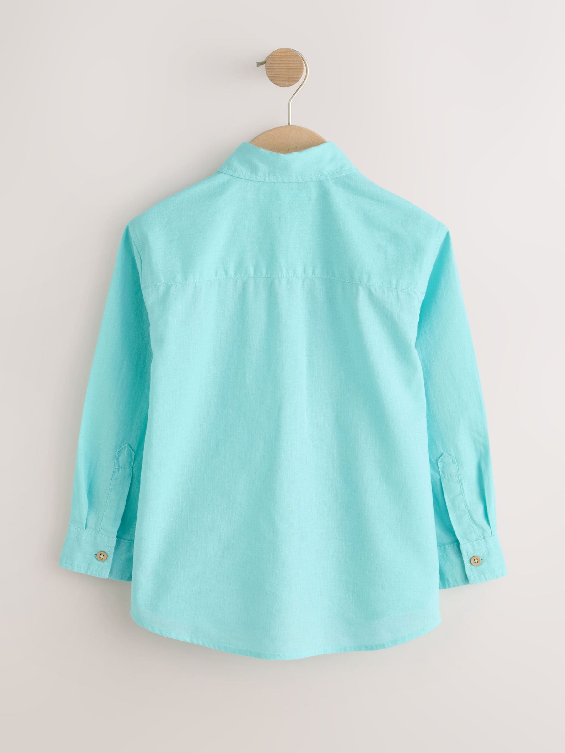 Dsiney Kidz - Aqua Blue Long Sleeve Relaxed Linen Blend Shirt (3-16yrs) image 2