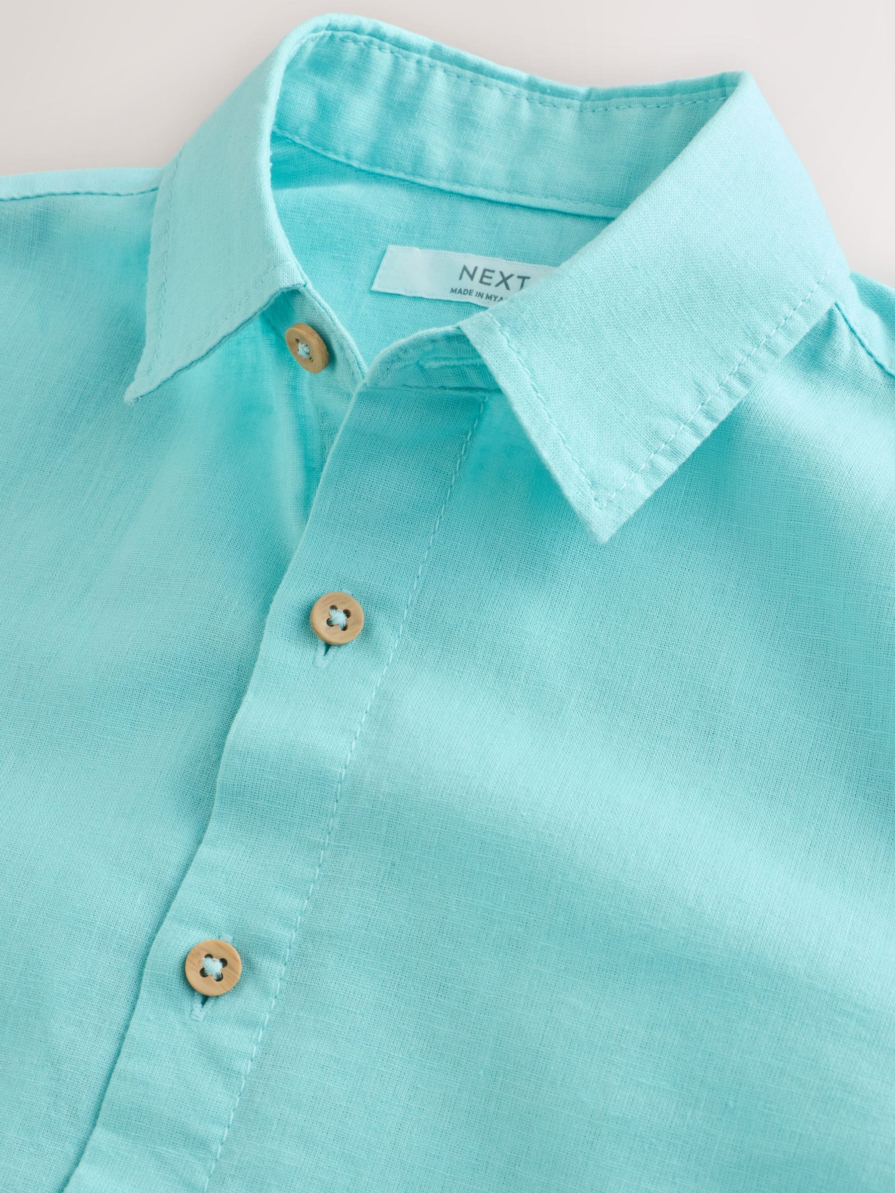 Dsiney Kidz - Aqua Blue Long Sleeve Relaxed Linen Blend Shirt (3-16yrs) image 4