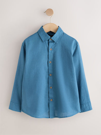 Dsiney Kidz - Mid Blue Long Sleeve Relaxed Linen Blend Shirt (3-16yrs) image 1