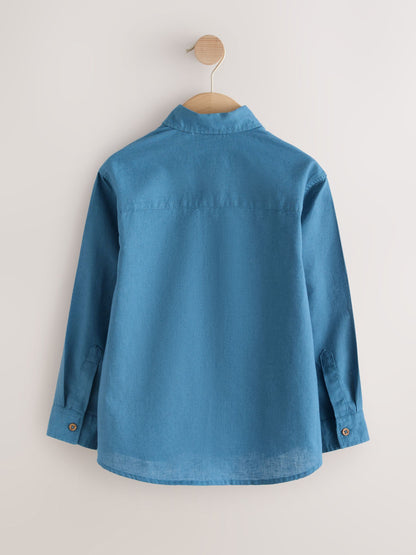 Dsiney Kidz - Mid Blue Long Sleeve Relaxed Linen Blend Shirt (3-16yrs) image 2