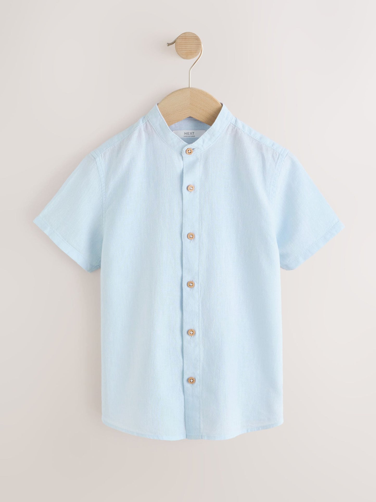 Dsiney Kidz - Pale Blue Short Sleeve Linen Blend Grandad Collar Shirt (3-16yrs) image 1