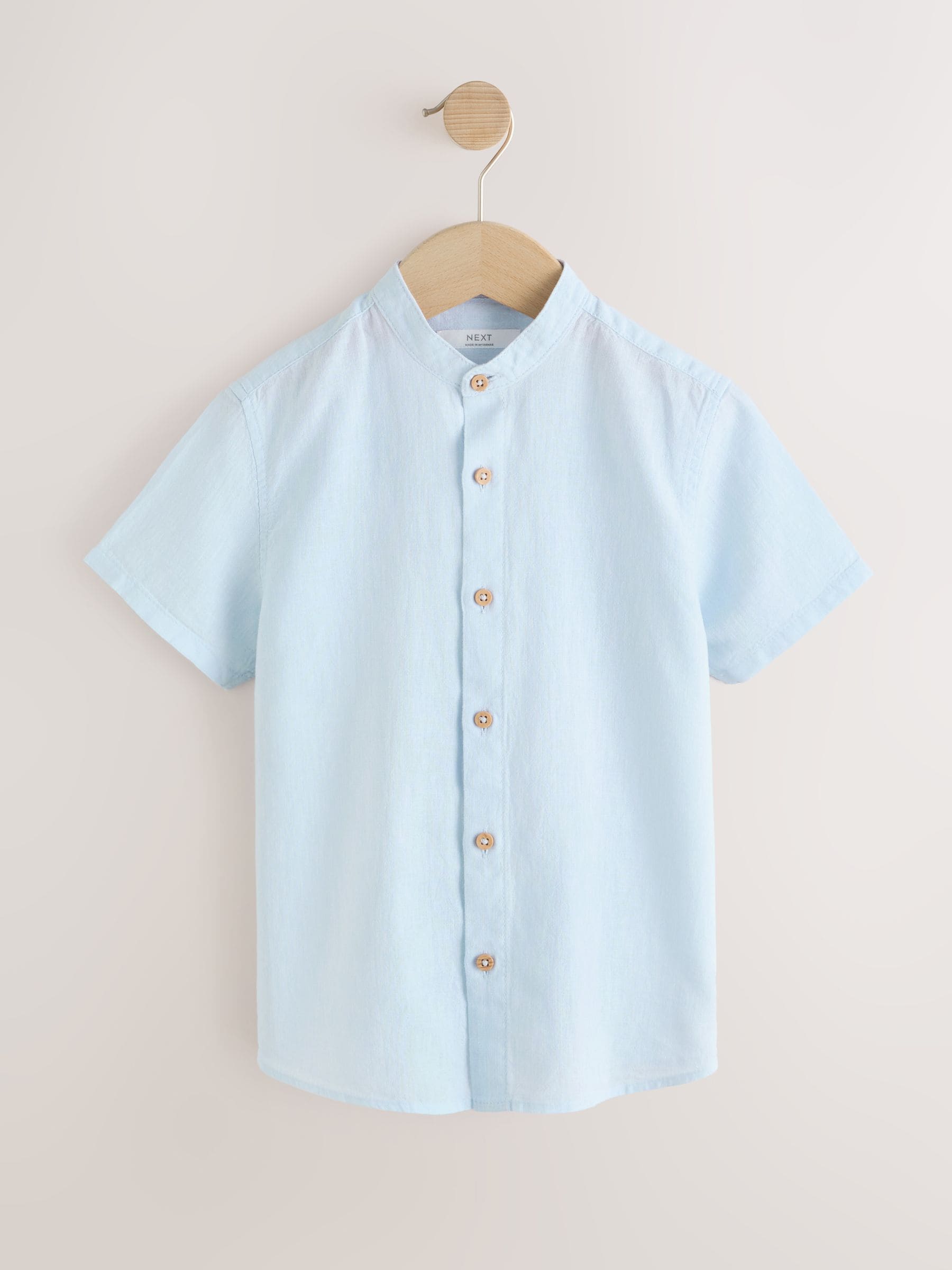 Dsiney Kidz - Pale Blue Short Sleeve Linen Blend Grandad Collar Shirt (3-16yrs) image 1