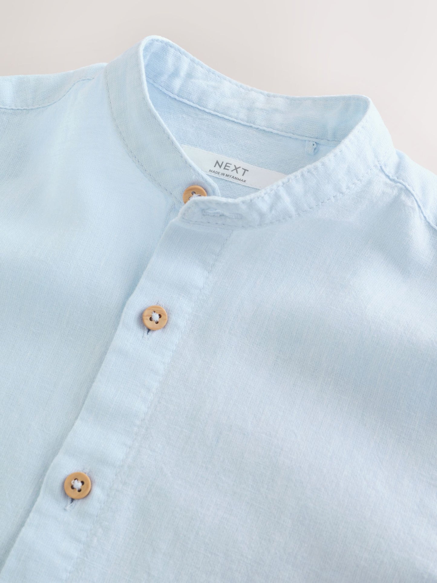 Dsiney Kidz - Pale Blue Short Sleeve Linen Blend Grandad Collar Shirt (3-16yrs) image 3