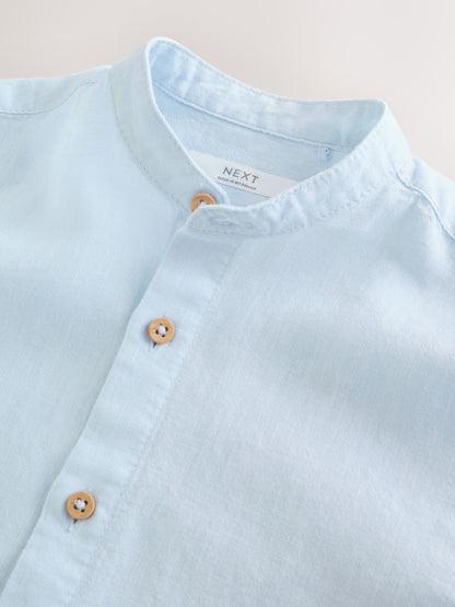 Dsiney Kidz - Pale Blue Short Sleeve Linen Blend Grandad Collar Shirt (3-16yrs) image 3
