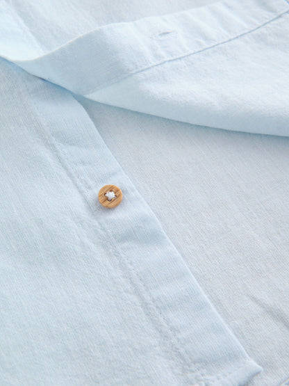 Dsiney Kidz - Pale Blue Short Sleeve Linen Blend Grandad Collar Shirt (3-16yrs) image 5