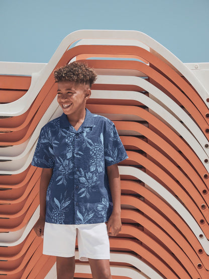 Dsiney Kidz - Navy Pinapple Print Short Sleeve Revere Collar Shirt (3-16yrs) image 10