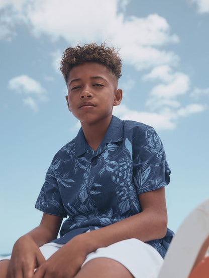 Dsiney Kidz - Navy Pinapple Print Short Sleeve Revere Collar Shirt (3-16yrs) image 3