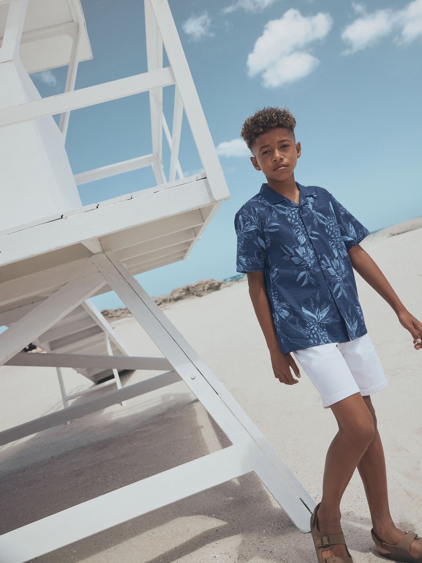 Dsiney Kidz - Navy Pinapple Print Short Sleeve Revere Collar Shirt (3-16yrs) image 4