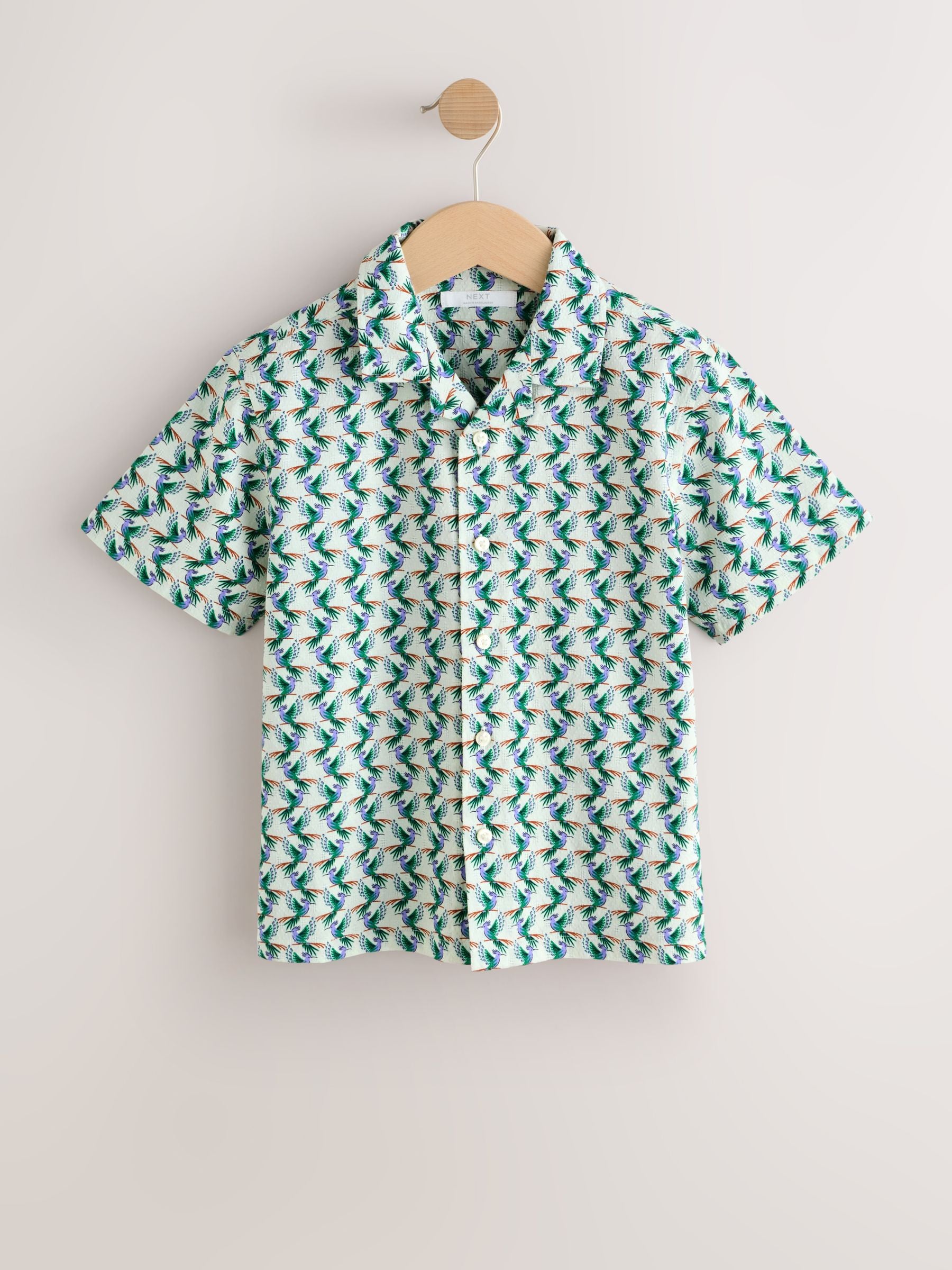 Dsiney Kidz - Green/Ecru Geo Print Short Sleeve Revere Collar Shirt (3-16yrs) image 1