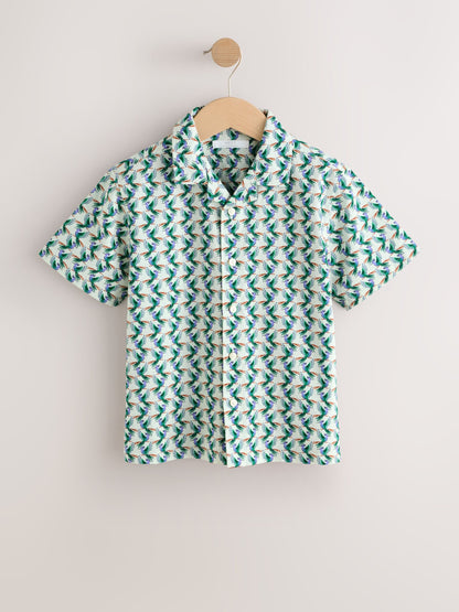 Dsiney Kidz - Green/Ecru Geo Print Short Sleeve Revere Collar Shirt (3-16yrs) image 1
