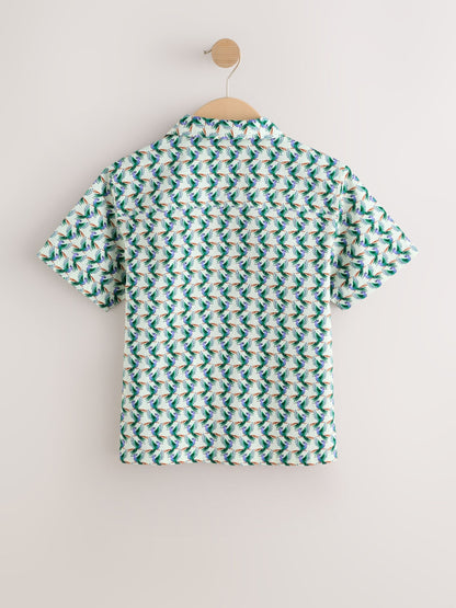 Dsiney Kidz - Green/Ecru Geo Print Short Sleeve Revere Collar Shirt (3-16yrs) image 2