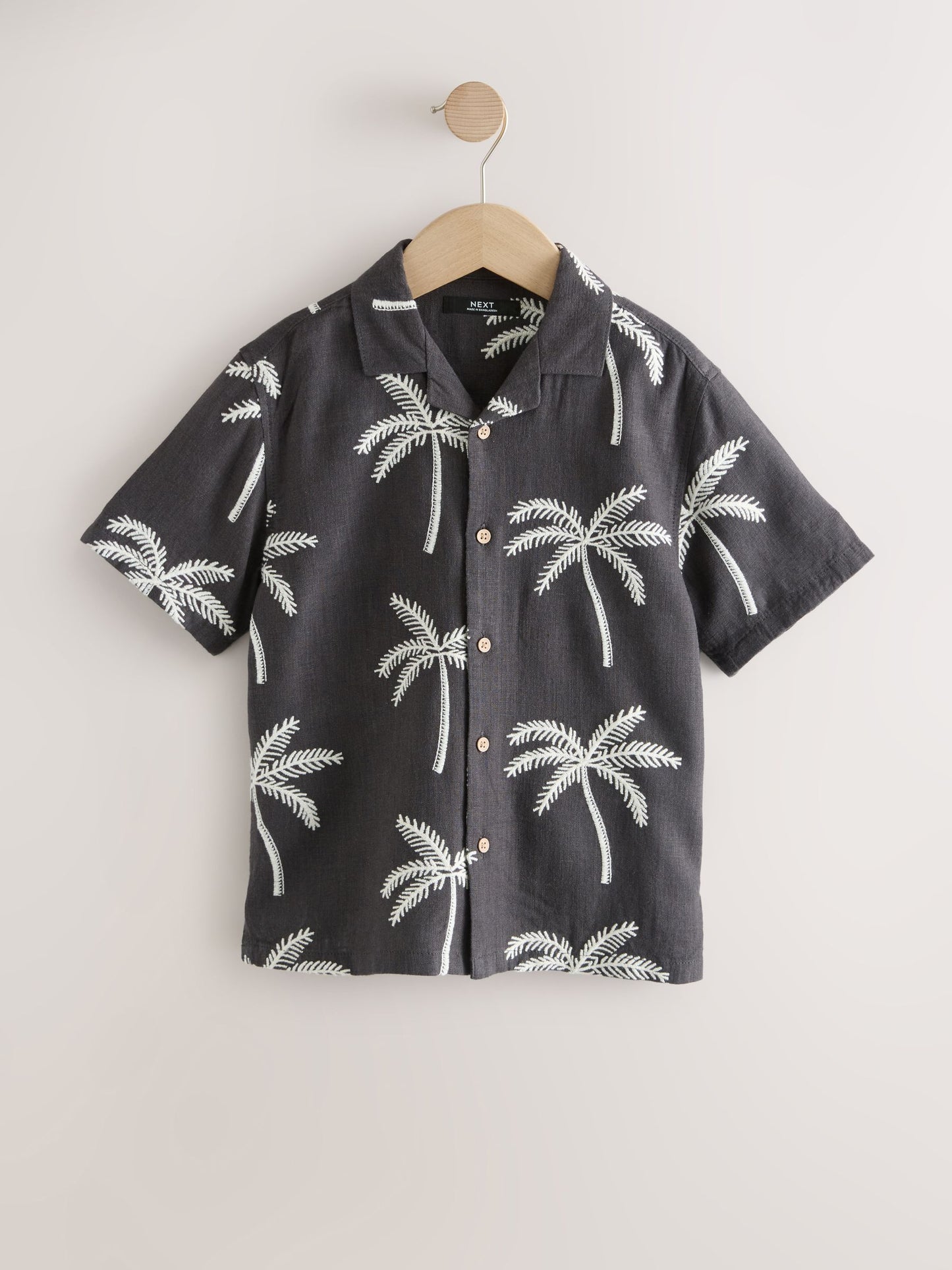 Dsiney Kidz - Black Palm Embroidery Short Sleeve Revere Collar Shirt (3-16yrs) image 1