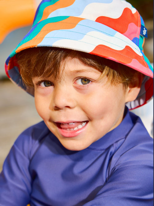 JoJo Maman Bébé Multi-Coloured Wavy Stripe Swim Bucket Hat image 1