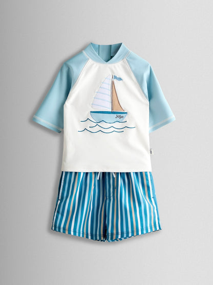 JoJo Maman Bébé Blue Applique Long Sleeve Rash Vest Set image 2