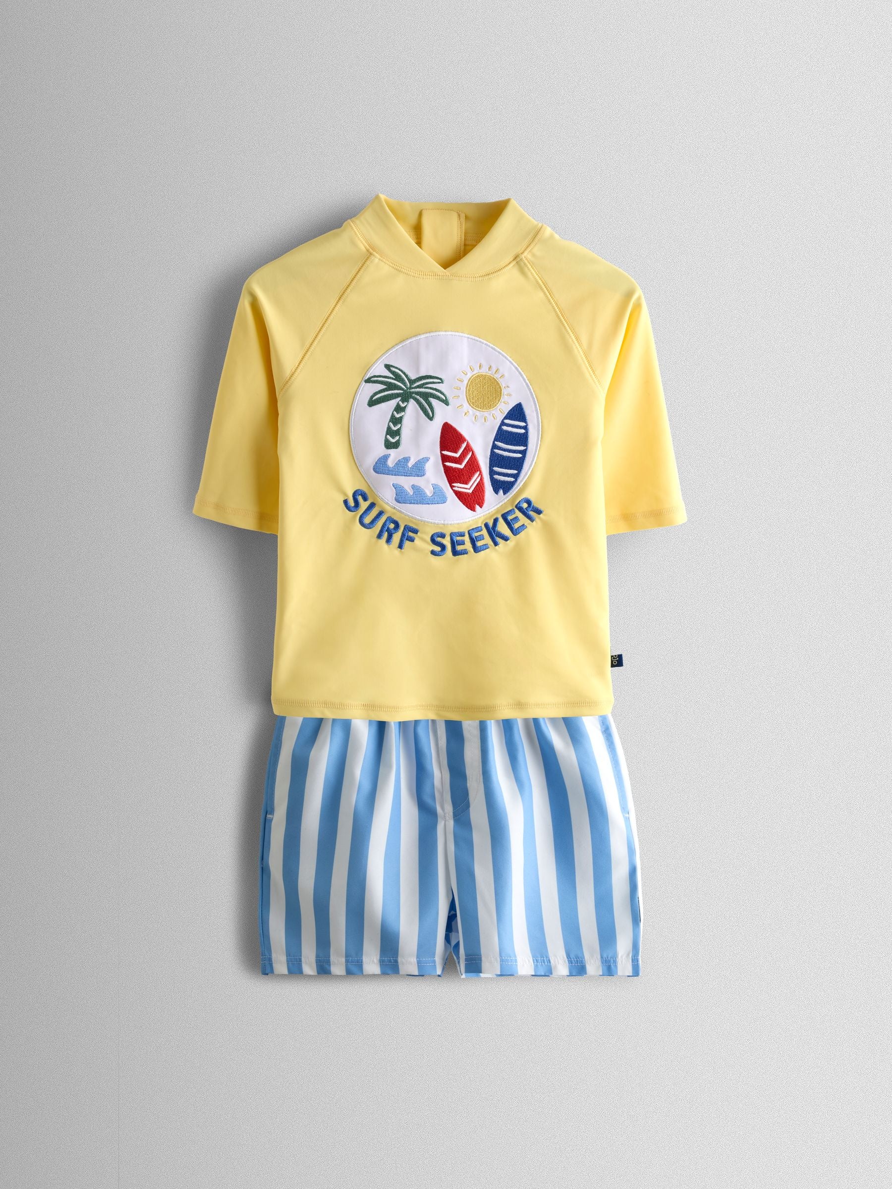 JoJo Maman Bébé Yellow Surf Seeker Appliqué Sunsafe Rash Vest Set image 2