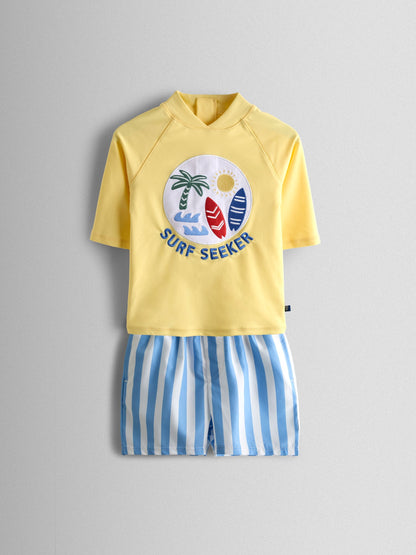 JoJo Maman Bébé Yellow Surf Seeker Appliqué Sunsafe Rash Vest Set image 2