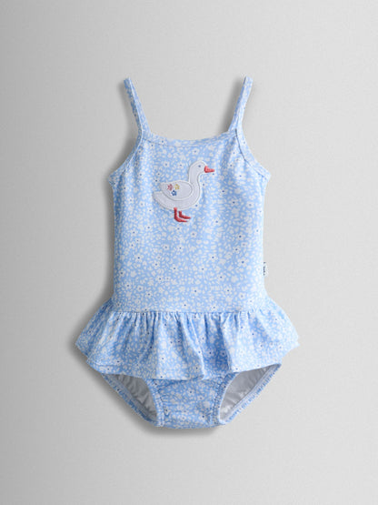 JoJo Maman Bébé Blue Ditsy Duck Appliqué Swimsuit With Integral Nappy image 2