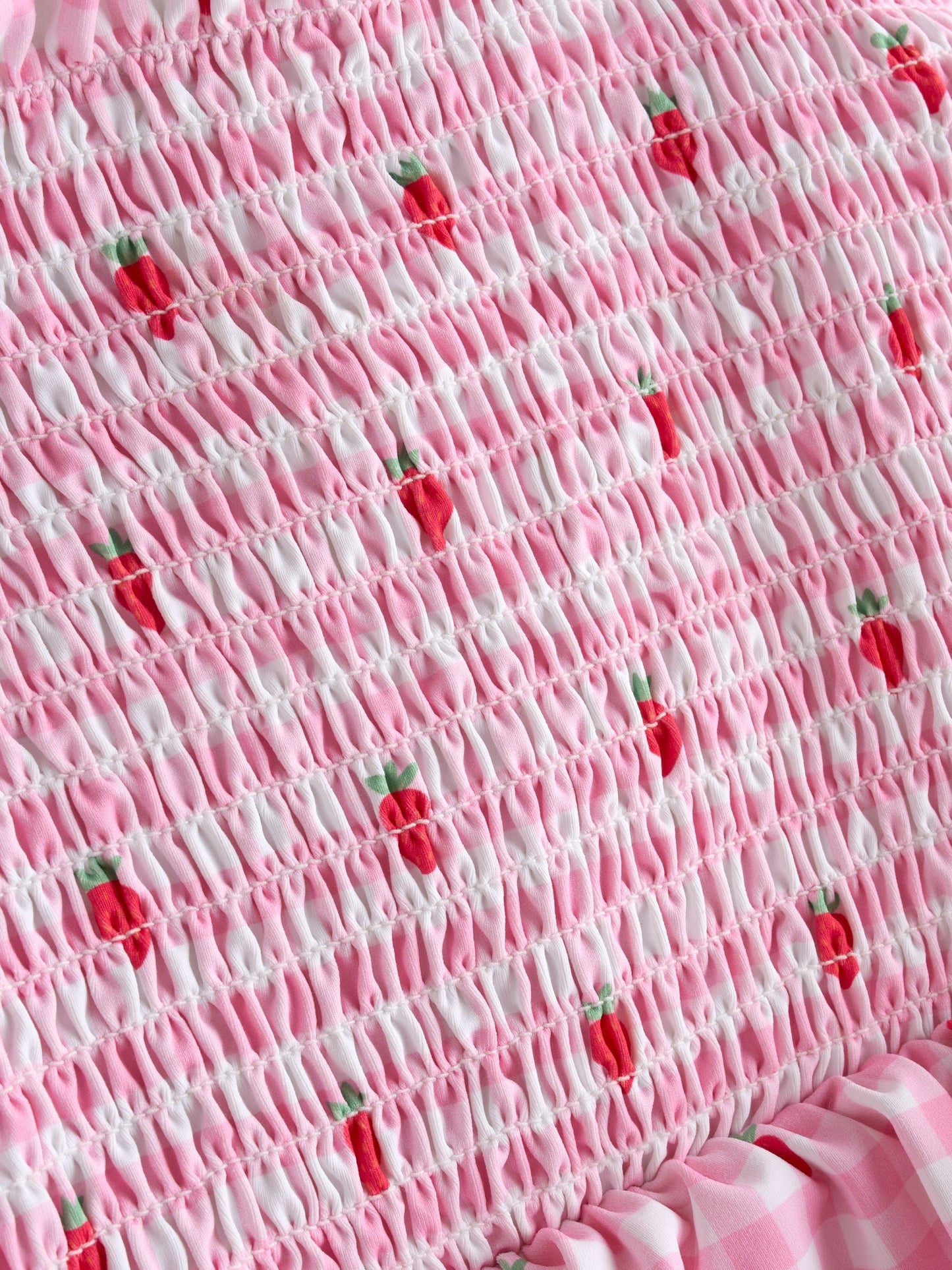 Dsiney Kidz - JoJo Maman Bébé Pink Strawberry Gingham Shirred Tie Shoulder Swimsuit image 4
