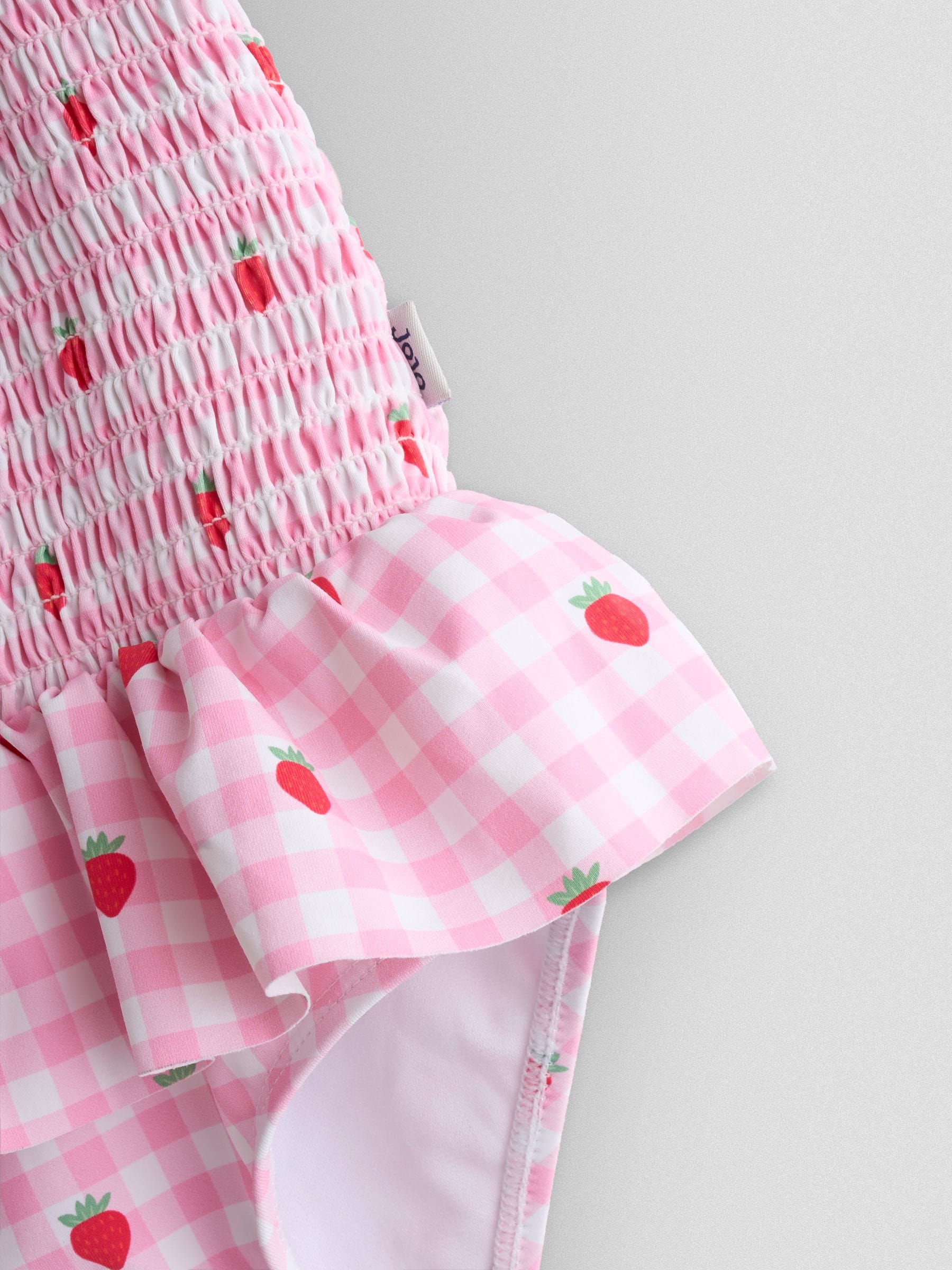 Dsiney Kidz - JoJo Maman Bébé Pink Strawberry Gingham Shirred Tie Shoulder Swimsuit image 5