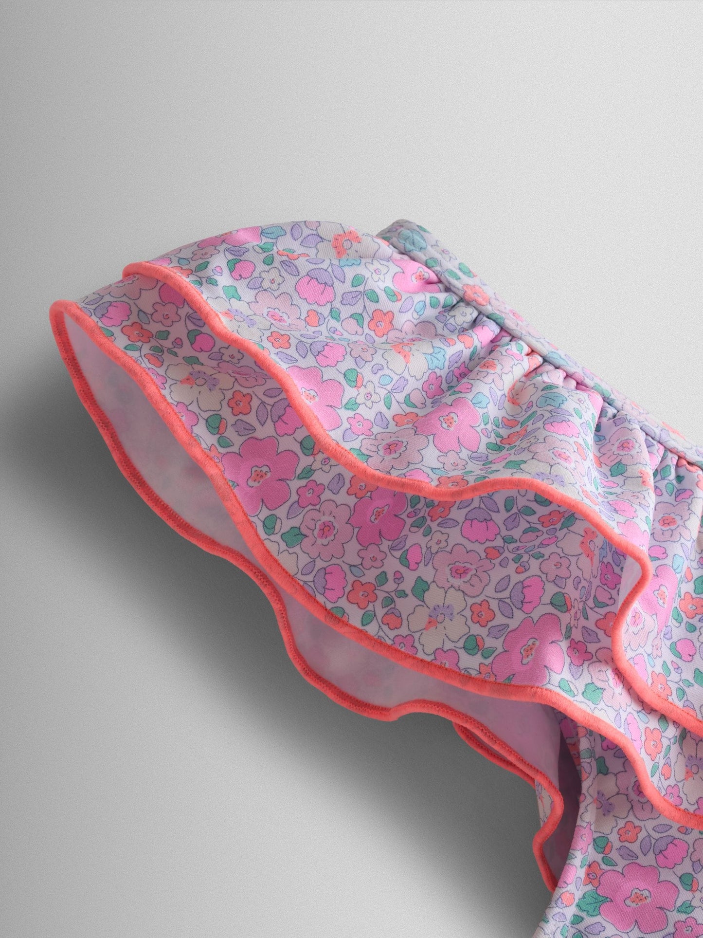 JoJo Maman Bébé Pink Neon Ditsy Floral Asymmetric Ruffle Swimsuit image 4