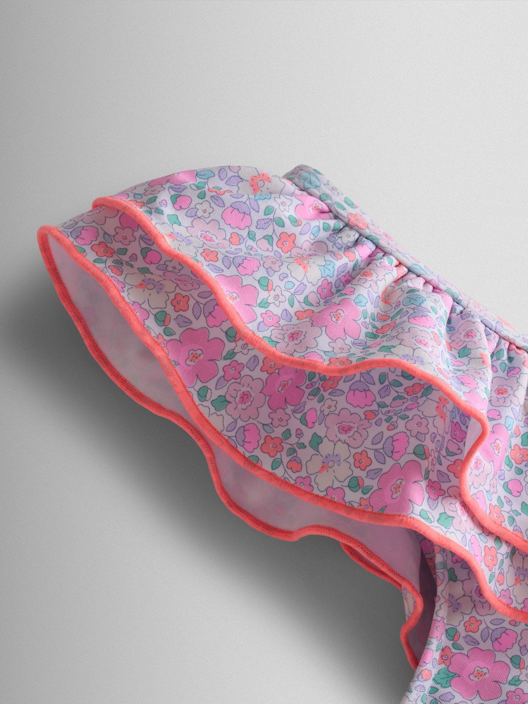 JoJo Maman Bébé Pink Neon Ditsy Floral Asymmetric Ruffle Swimsuit image 4
