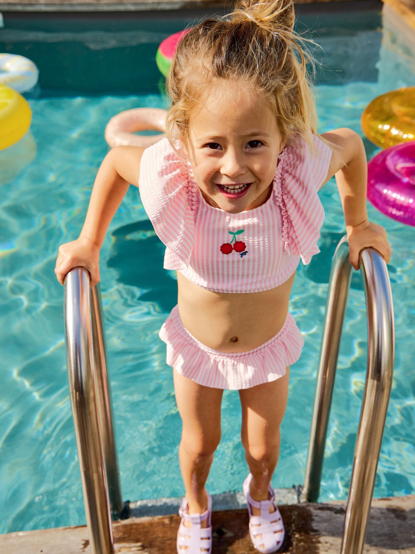 JoJo Maman Bébé Pink Cherry Stripe Textured 2-Piece Bikini Set image 1