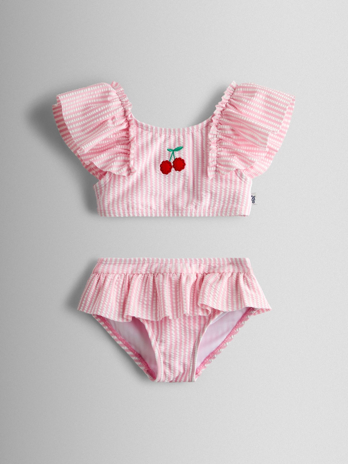 JoJo Maman Bébé Pink Cherry Stripe Textured 2-Piece Bikini Set image 2